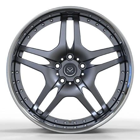 Deep Flat Lip Car Wheels 5X112 20inch Polished Lips Grey Spokes Forged 2 Piece Custom Mercedes CLA Rims